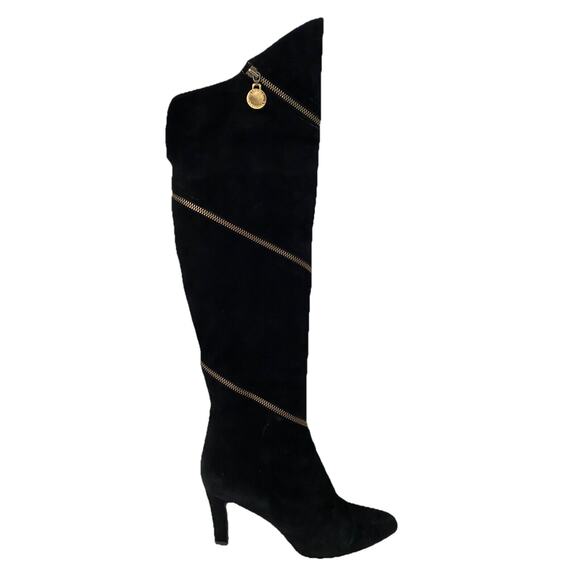 VTG Stuart Weitzman Boot Tall Pirate Zip Around Black Suede Heel Surpris…